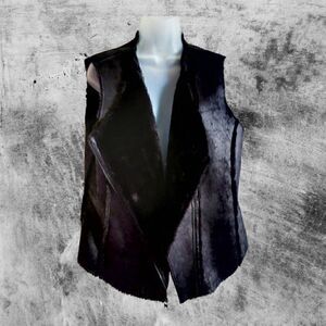 VEST MARC OF NEW YORK   LEATHER/FAUX FUR Distressed ASYMMETRICAL ZIP  XL